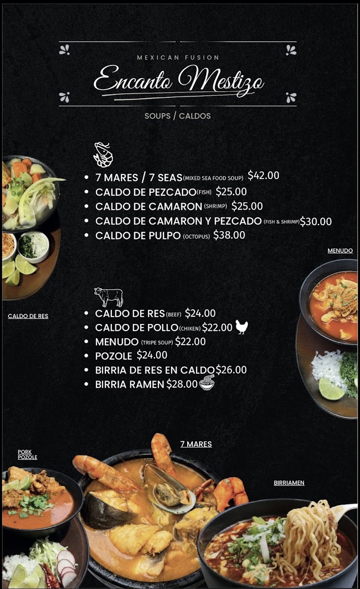 Encanto Mestizo menu board