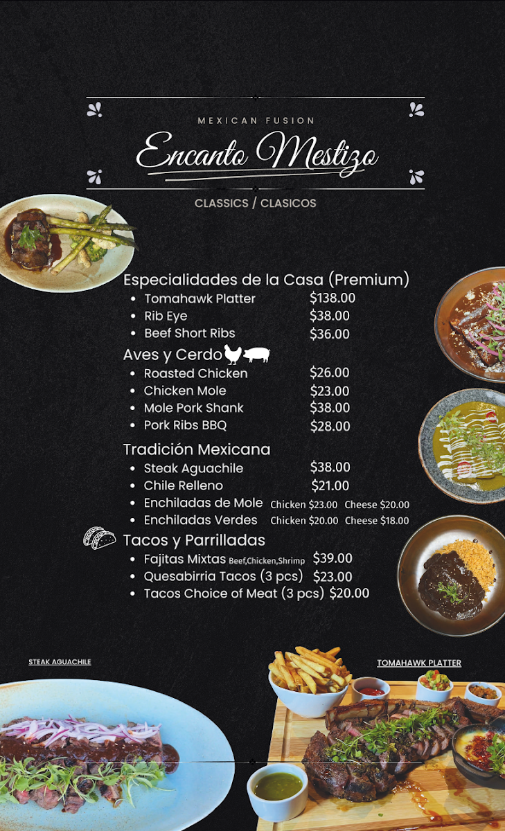 Encanto Mestizo menu board