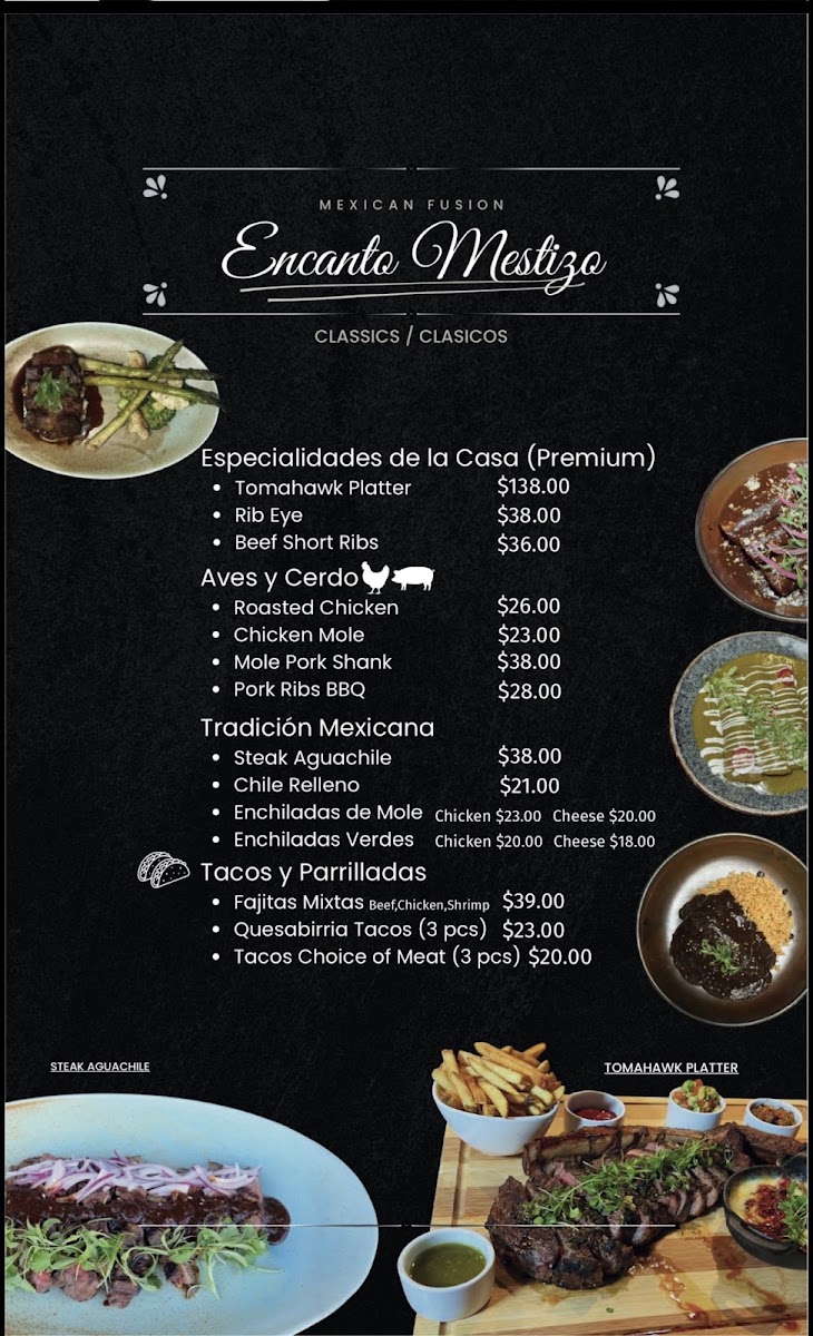 Encanto Mestizo menu board