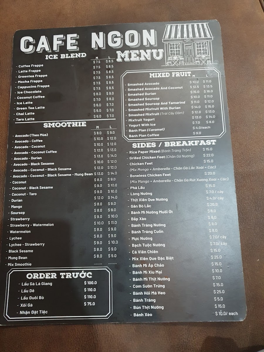 Cafe Ngon menu board