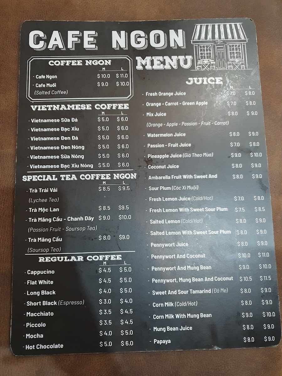 Cafe Ngon menu board