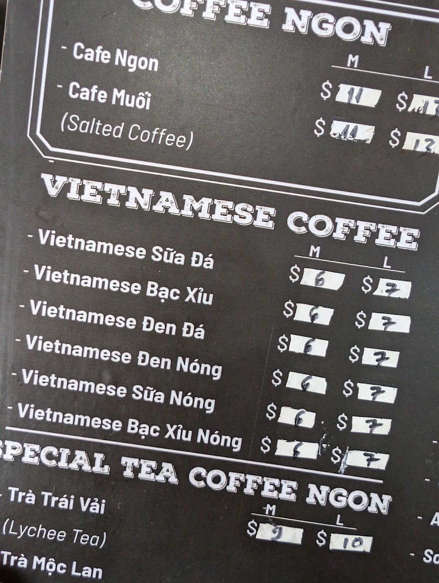 Cafe Ngon menu board