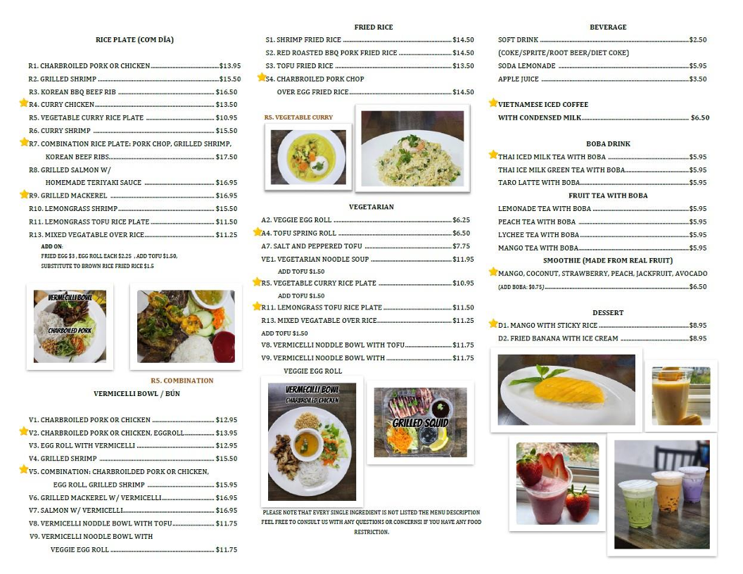 Pho Vy menu board