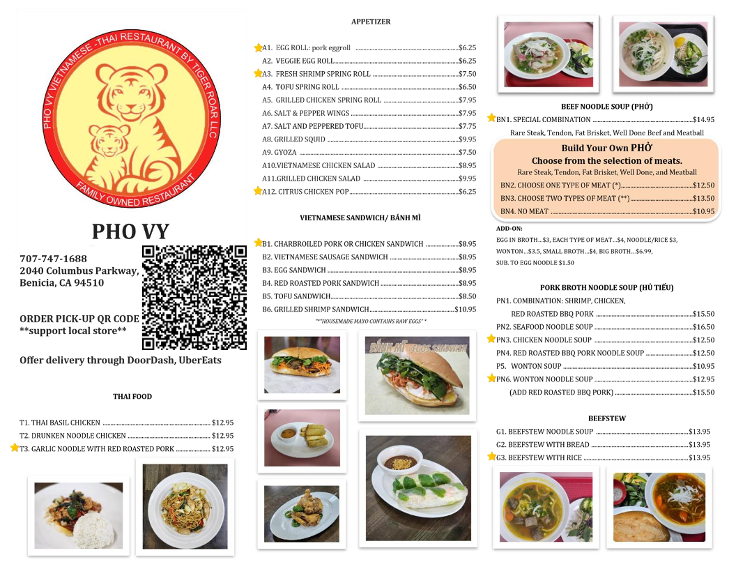 Pho Vy menu board