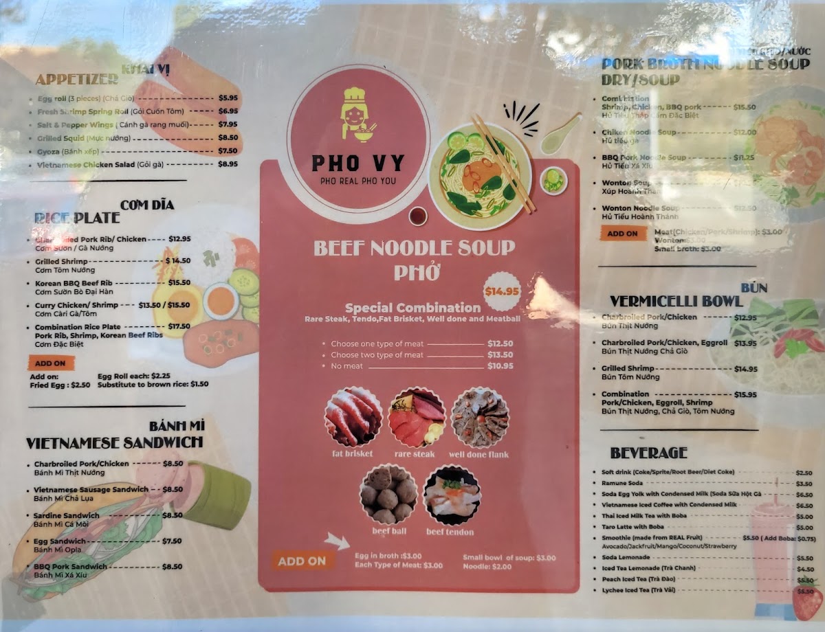 Pho Vy menu board