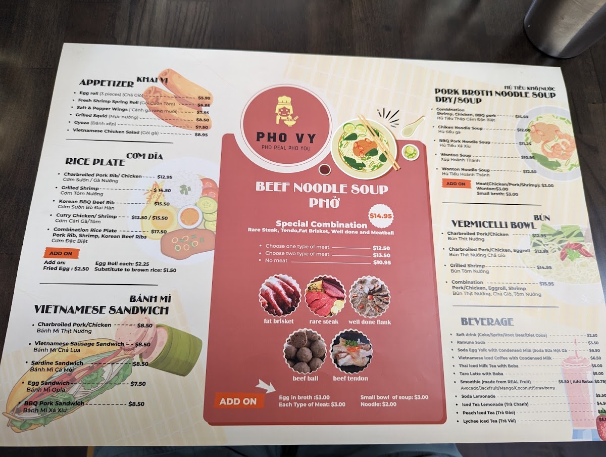 Pho Vy menu board