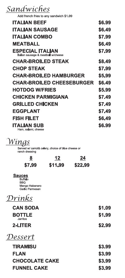 GH Pizza's menu board