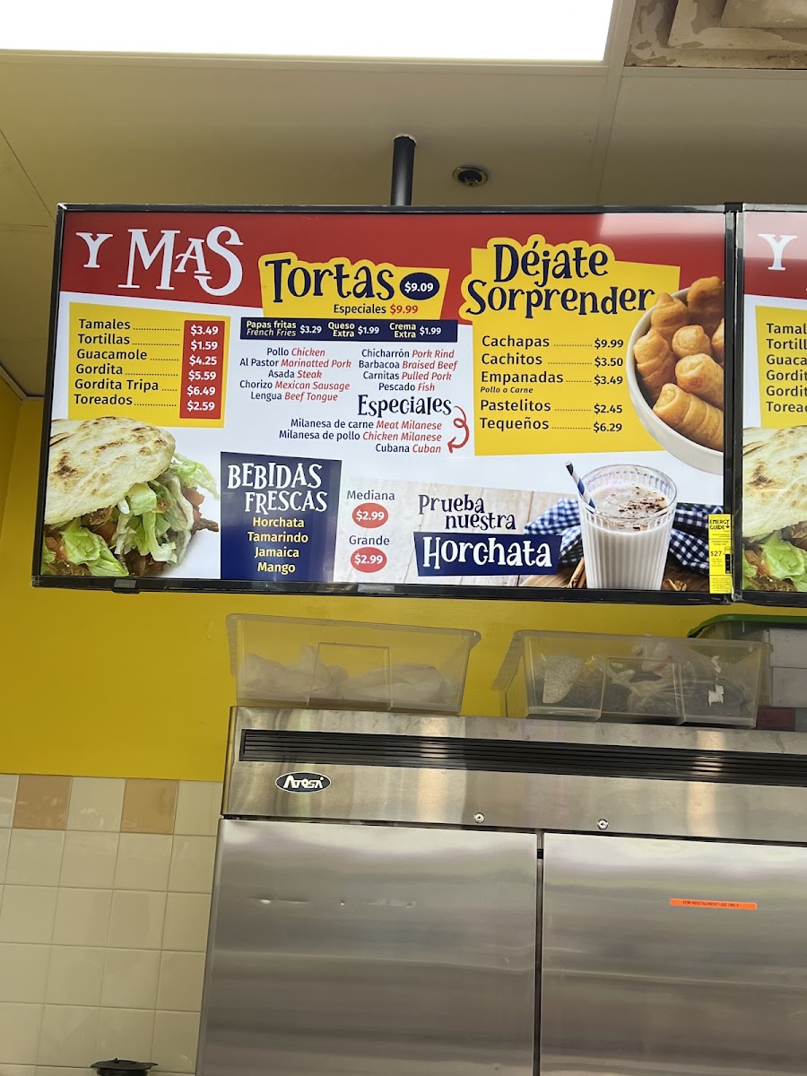 Tacos Tortillas Y Mas menu board