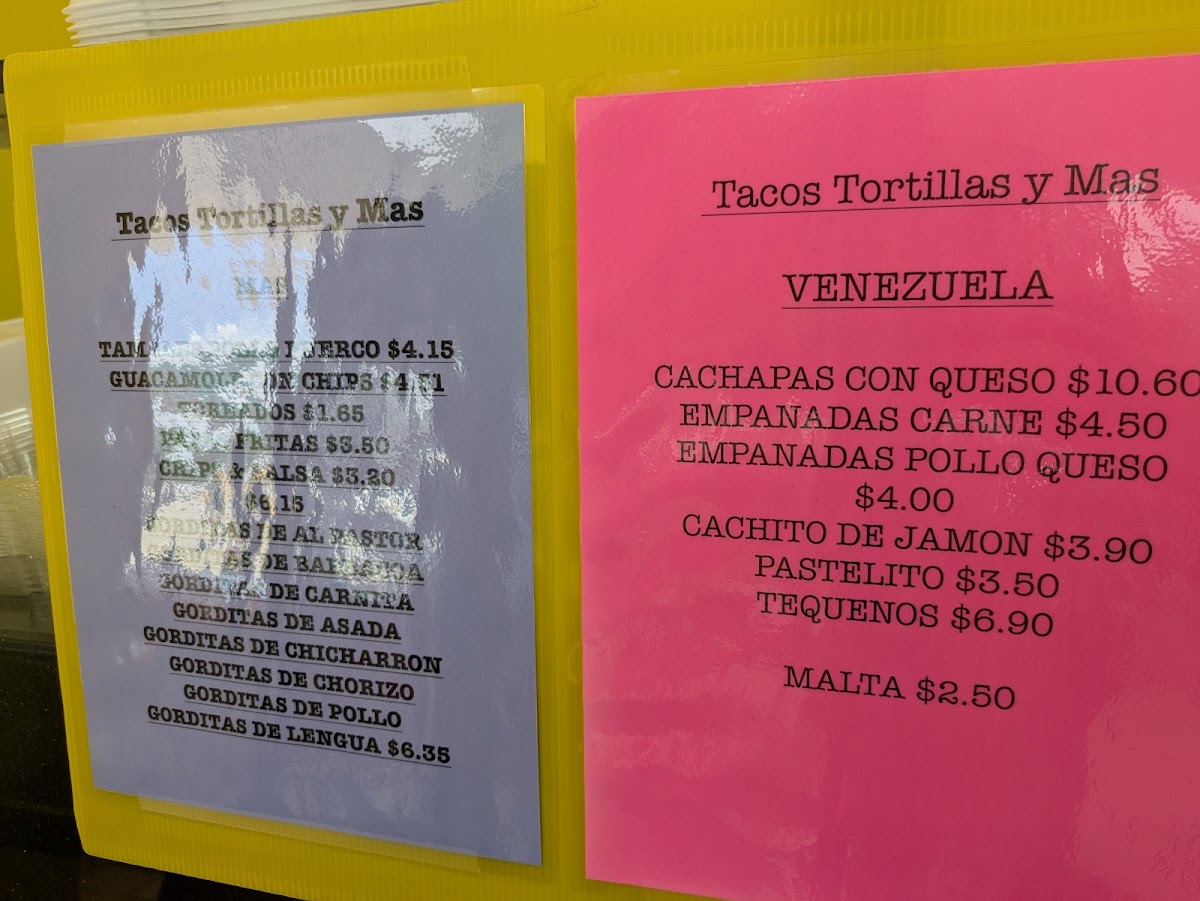 Tacos Tortillas Y Mas menu board
