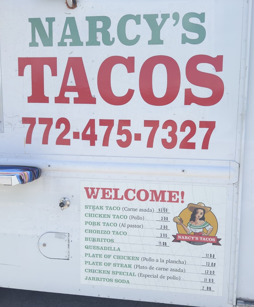 Narcys tacos menu board