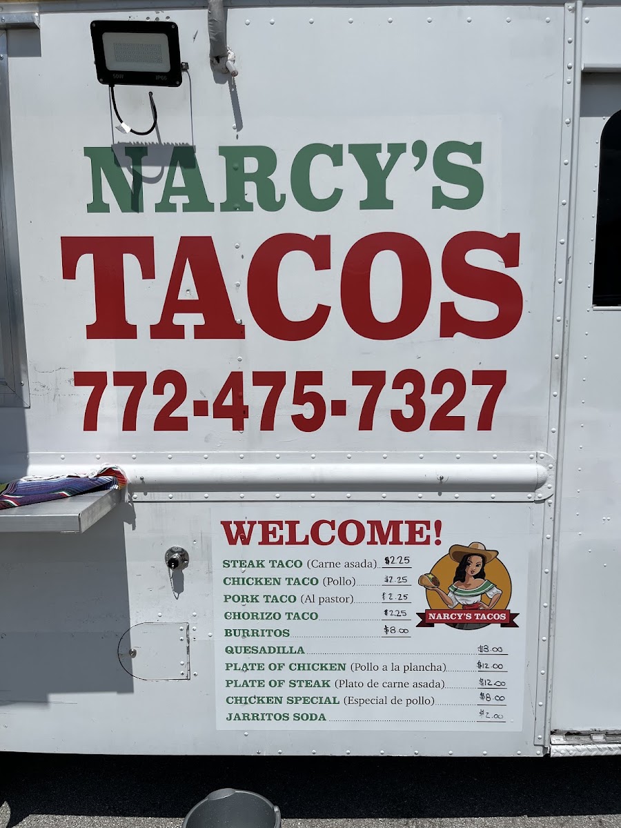 Narcys tacos menu board