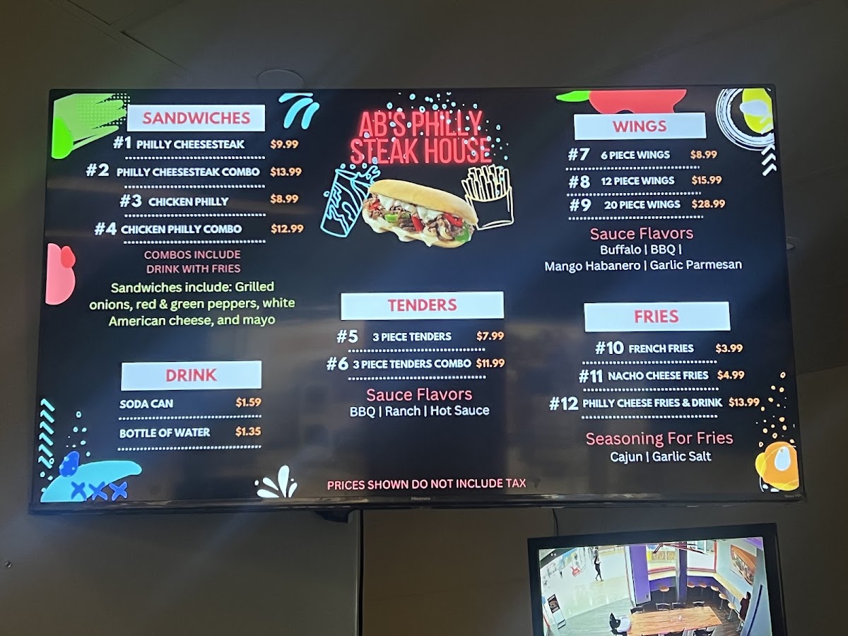 AB’s Philly Steak menu board
