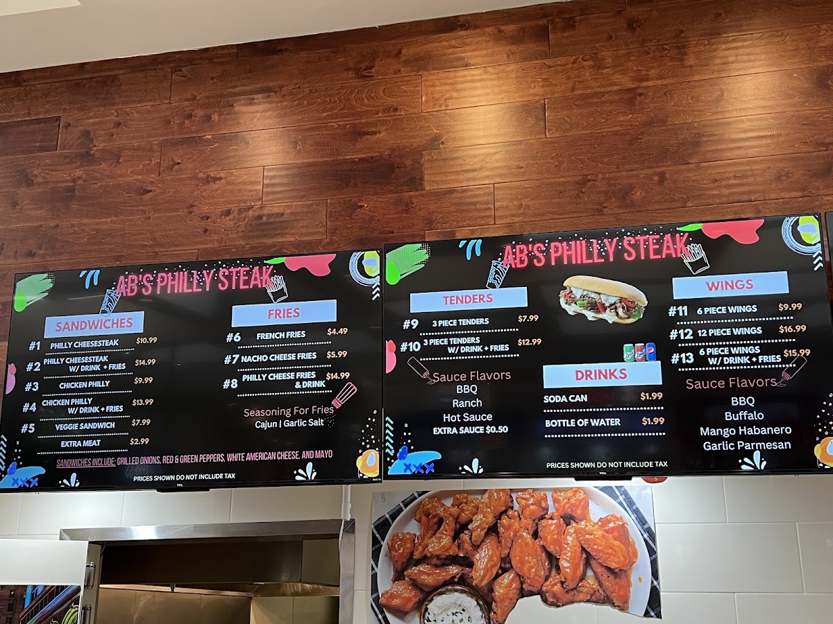 AB’s Philly Steak menu board