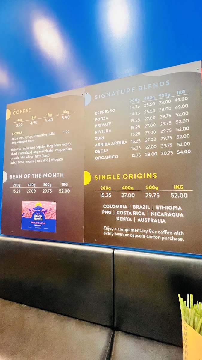 Merlo Coffee Cafe Southport menu board