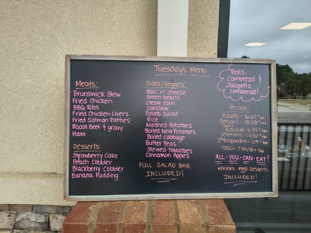 Tim’s Country Cafe Country Buffet menu board