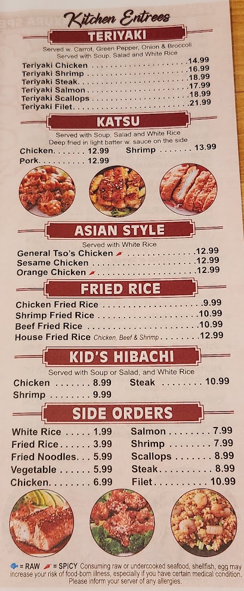 Sakura Japanese Sushi and Hibachi menu board