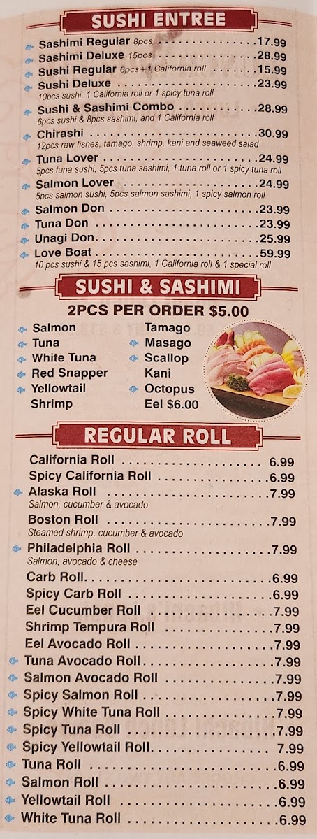 Sakura Japanese Sushi and Hibachi menu board