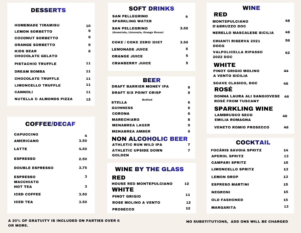 Focáris Restaurant menu board