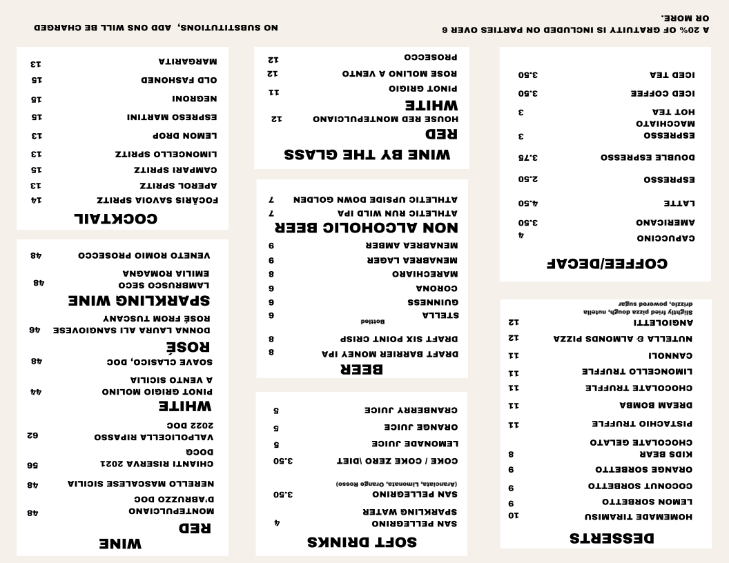 Focáris Restaurant menu board