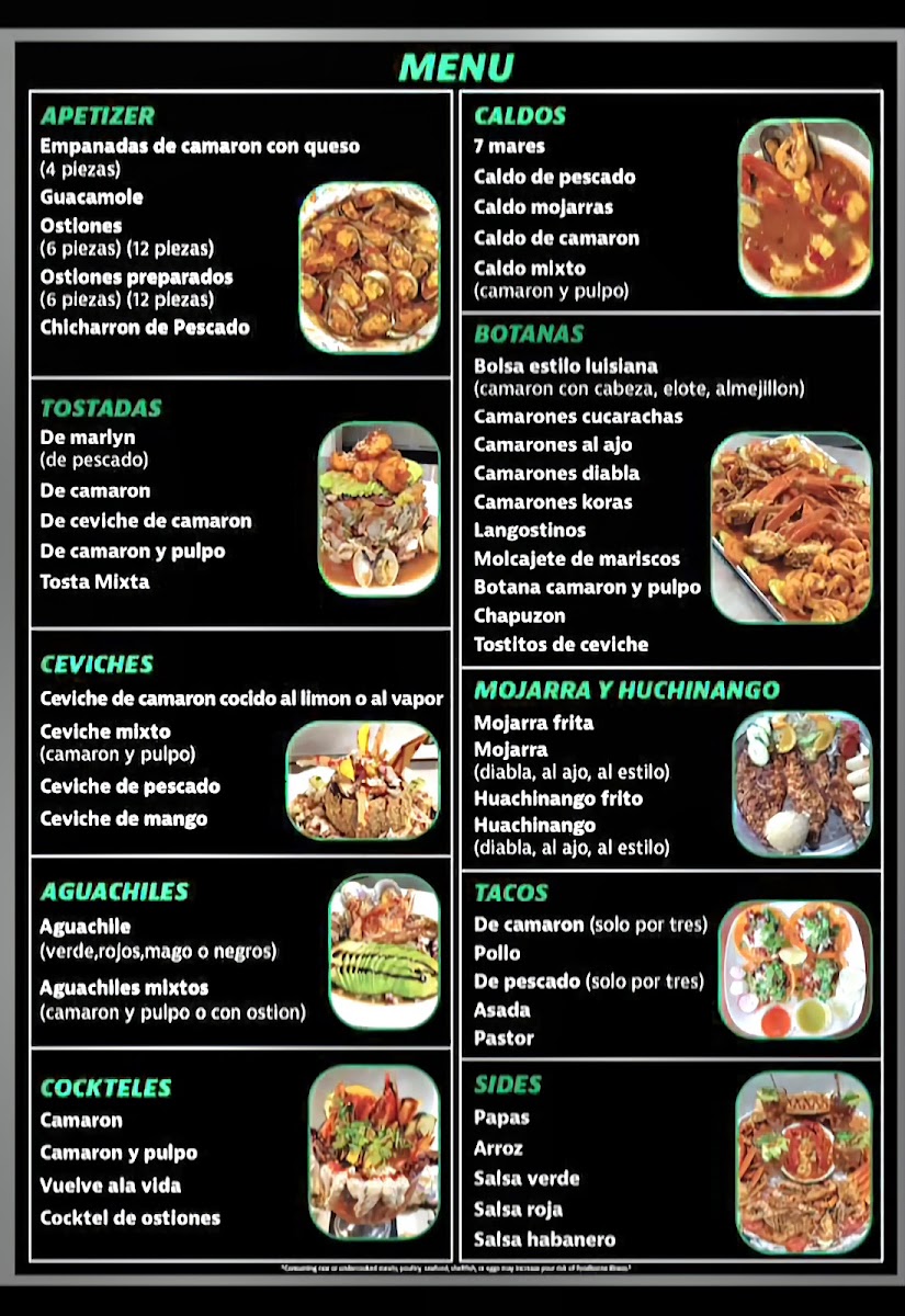 El Jarocho - Taqueria y Mariscos menu board