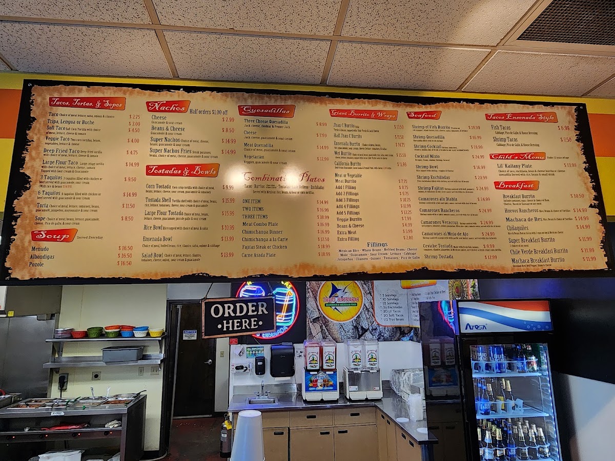 Tacos Ensenada menu board