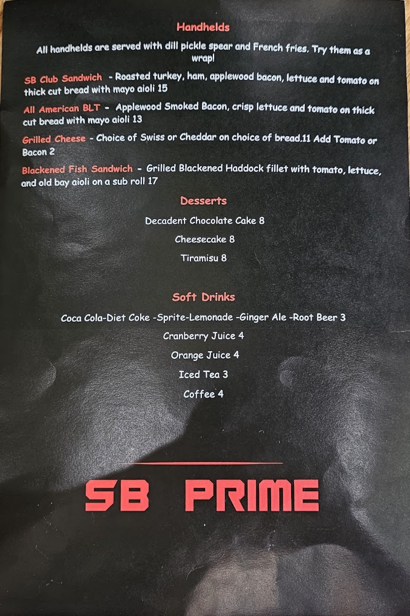 SB Prime menu board