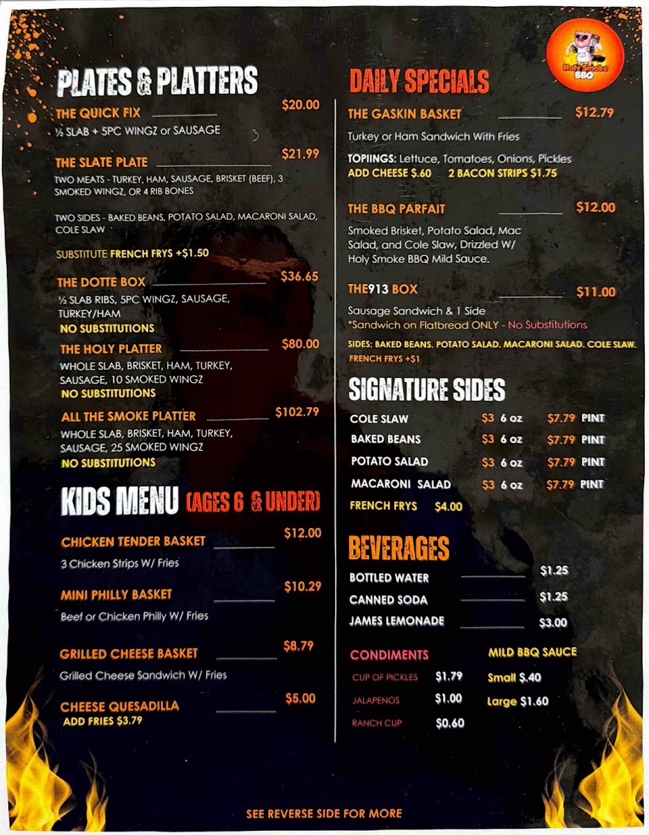 Holy Smoke BBQ menu board