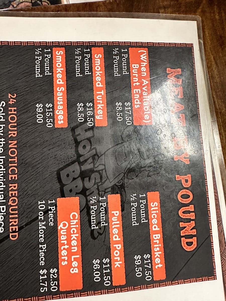 Holy Smoke BBQ menu board