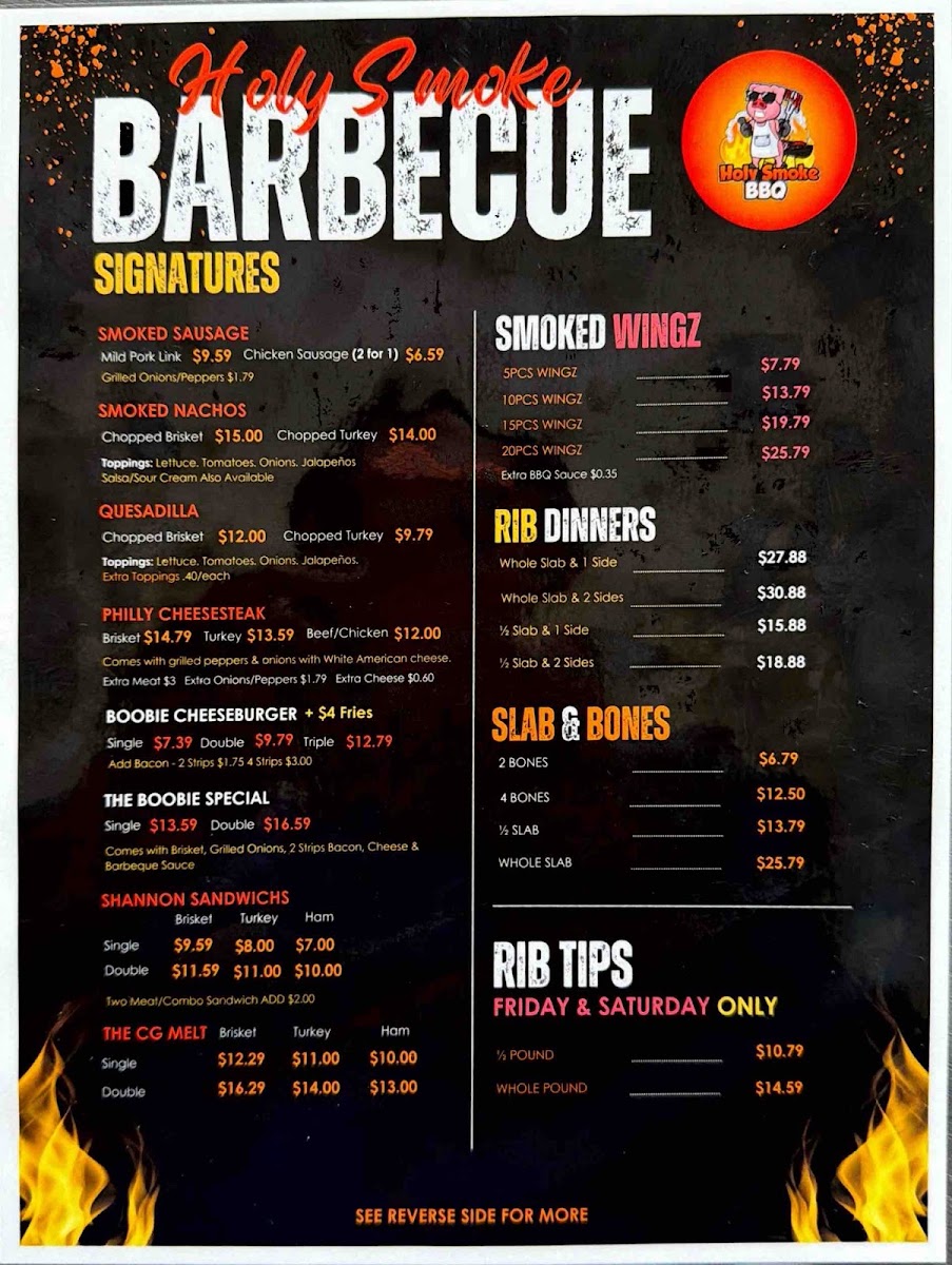 Holy Smoke BBQ menu board