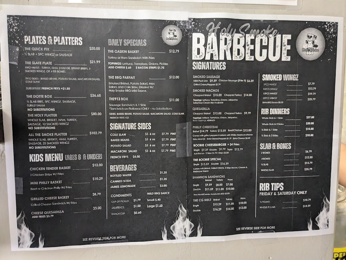 Holy Smoke BBQ menu board