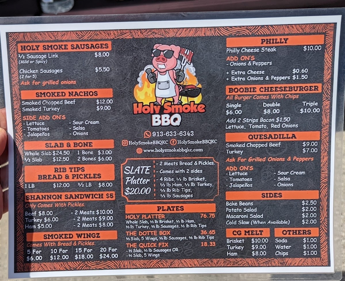 Holy Smoke BBQ menu board