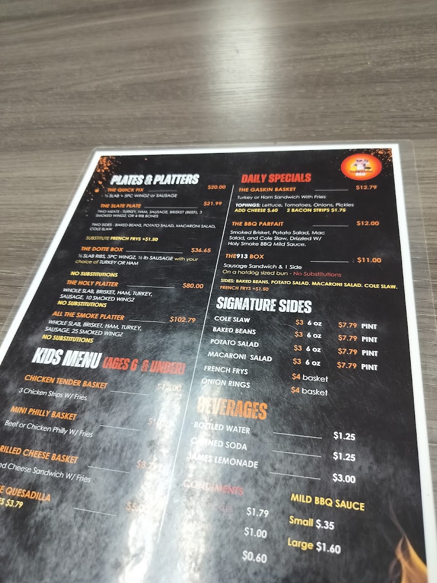 Holy Smoke BBQ menu board
