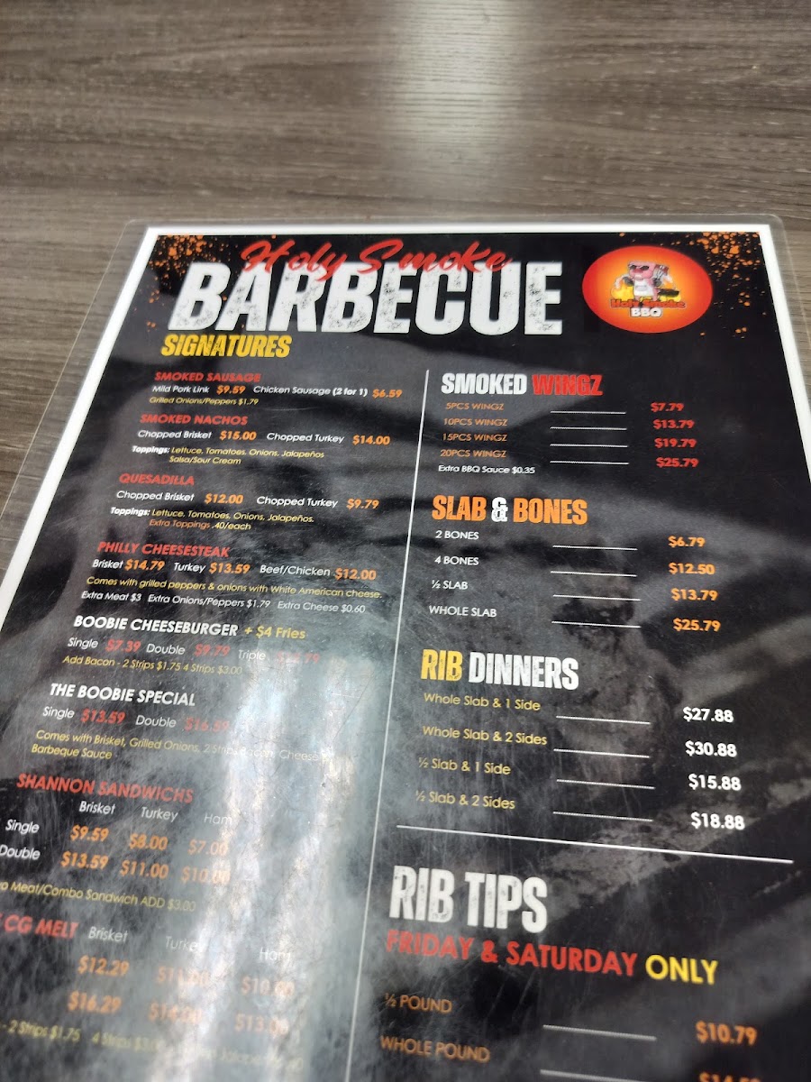 Holy Smoke BBQ menu board
