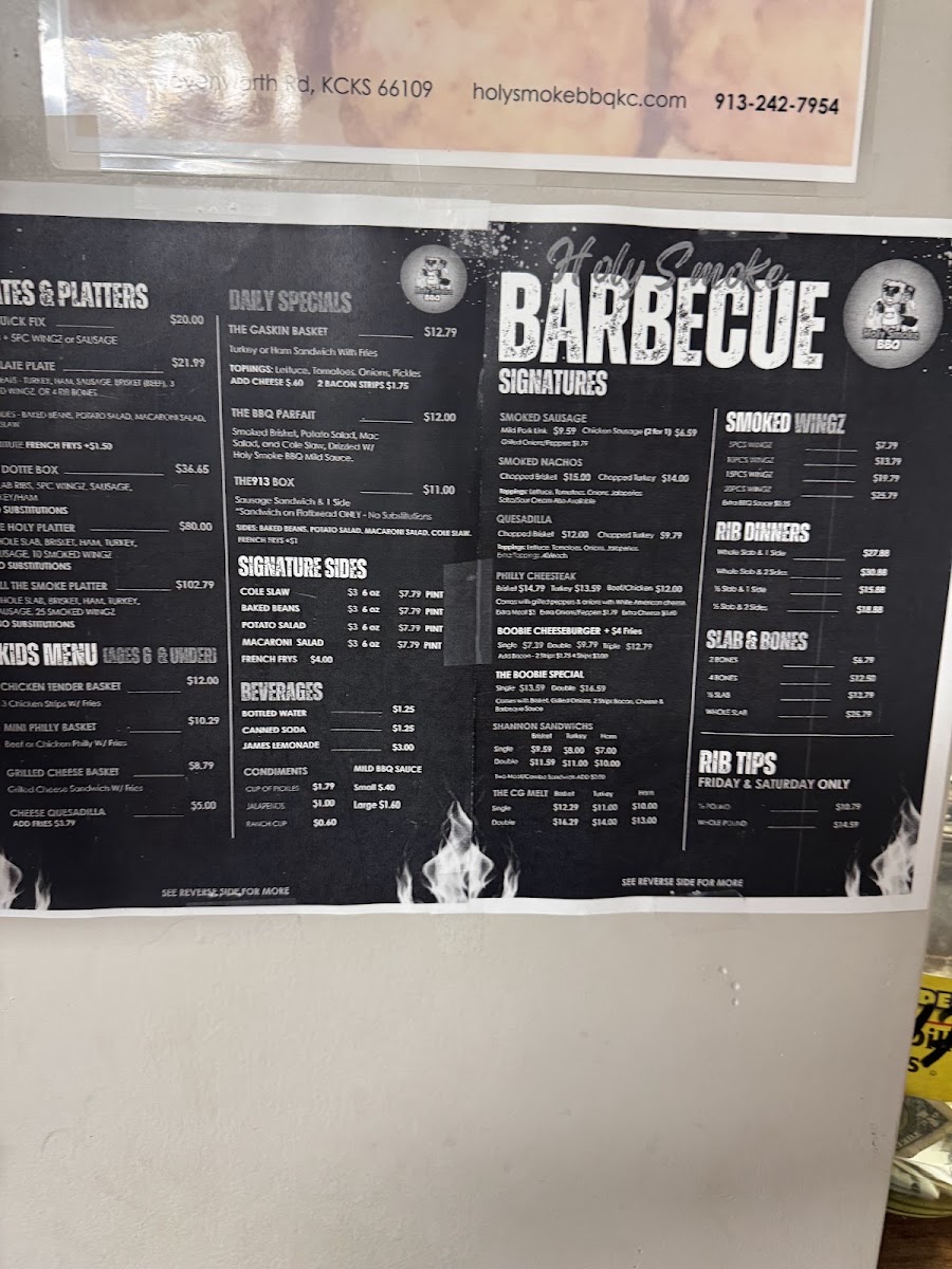 Holy Smoke BBQ menu board