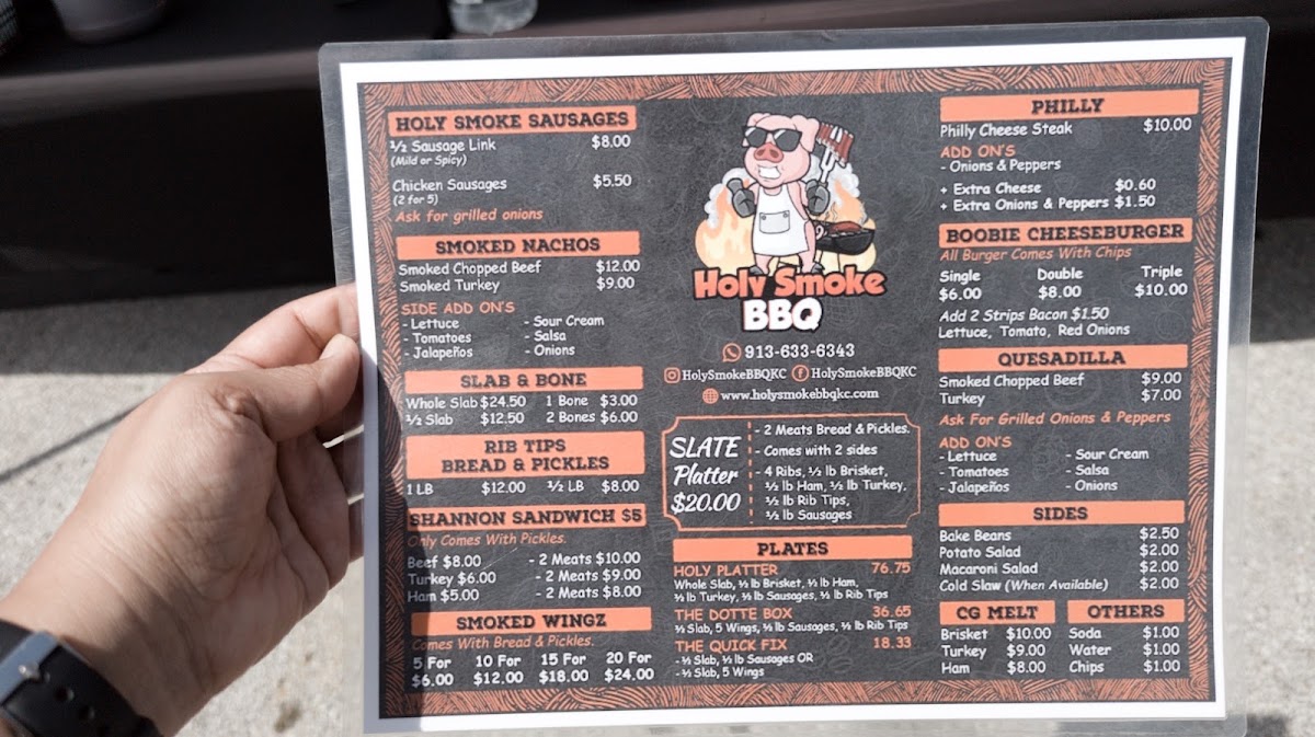 Holy Smoke BBQ menu board