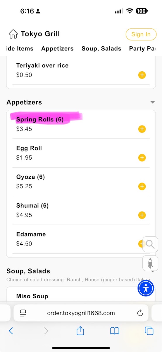 Tokyo Grill menu board