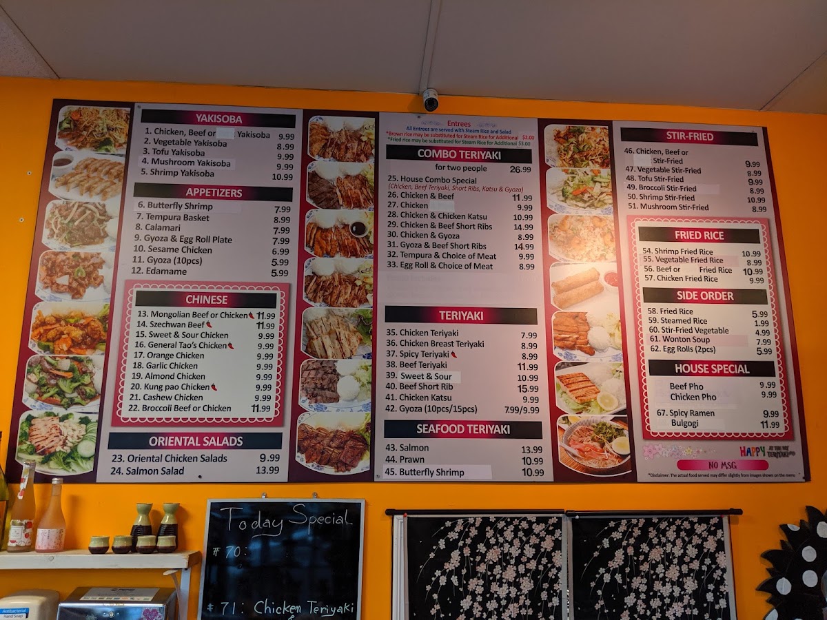 Happy At the Bay Teriyaki menu board