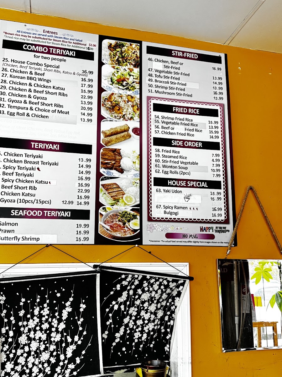 Happy At the Bay Teriyaki menu board