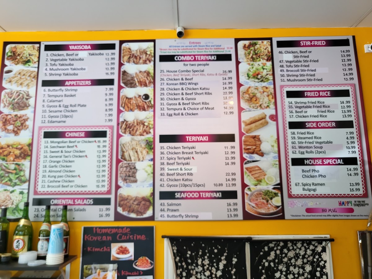Happy At the Bay Teriyaki menu board