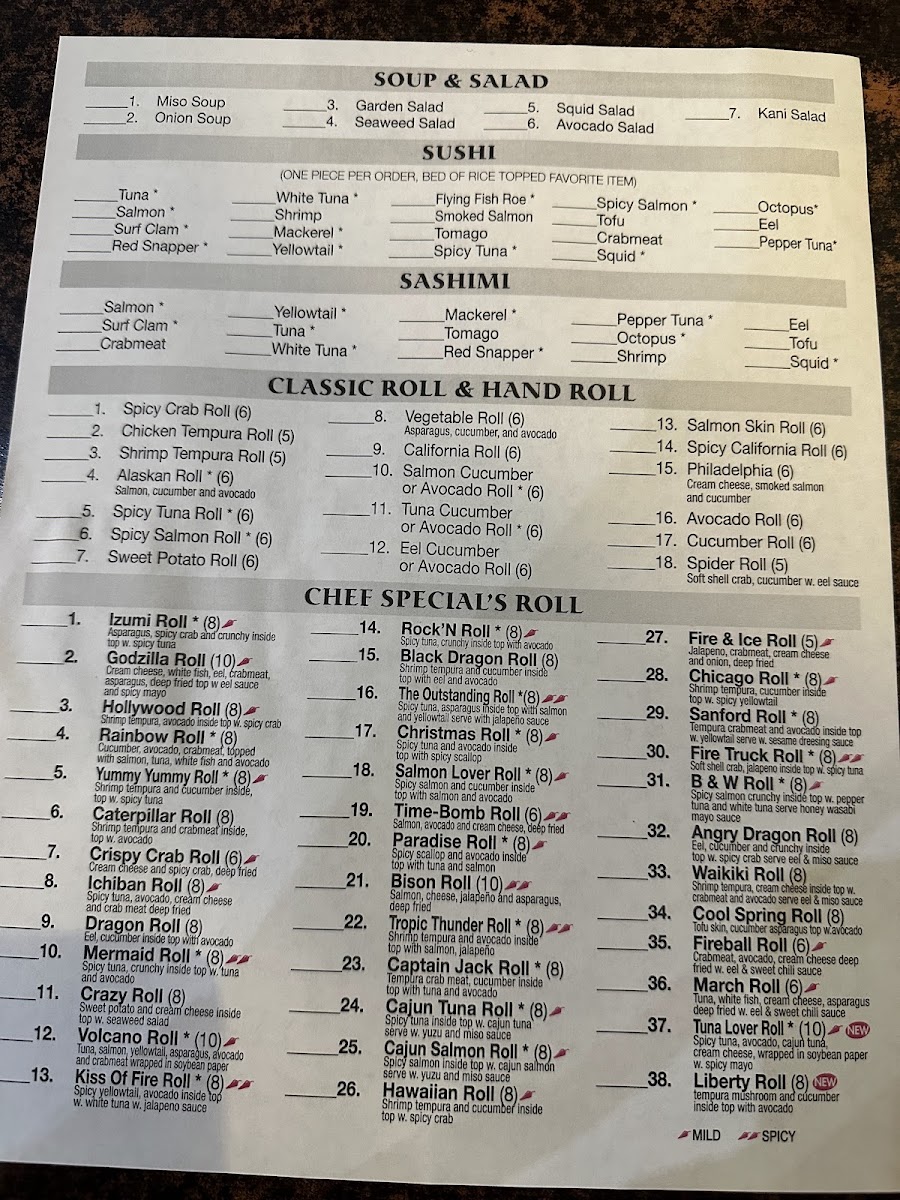 Izumi menu board