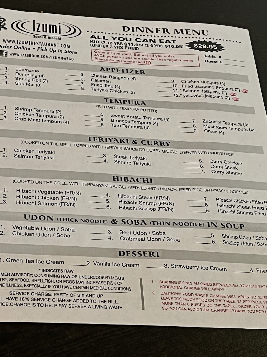 Izumi menu board