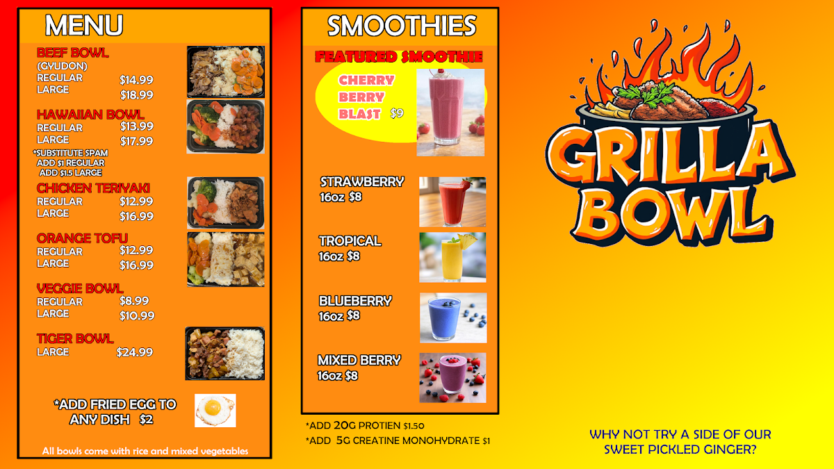 Grilla Bowl menu board