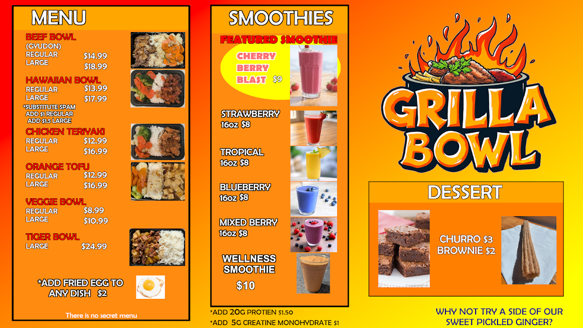 Grilla Bowl menu board