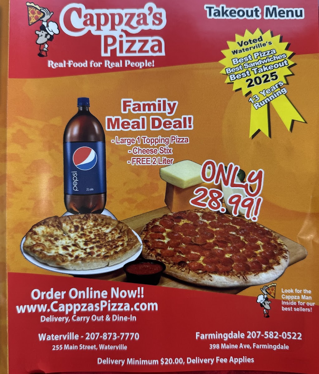 Cappza's Pizza menu board