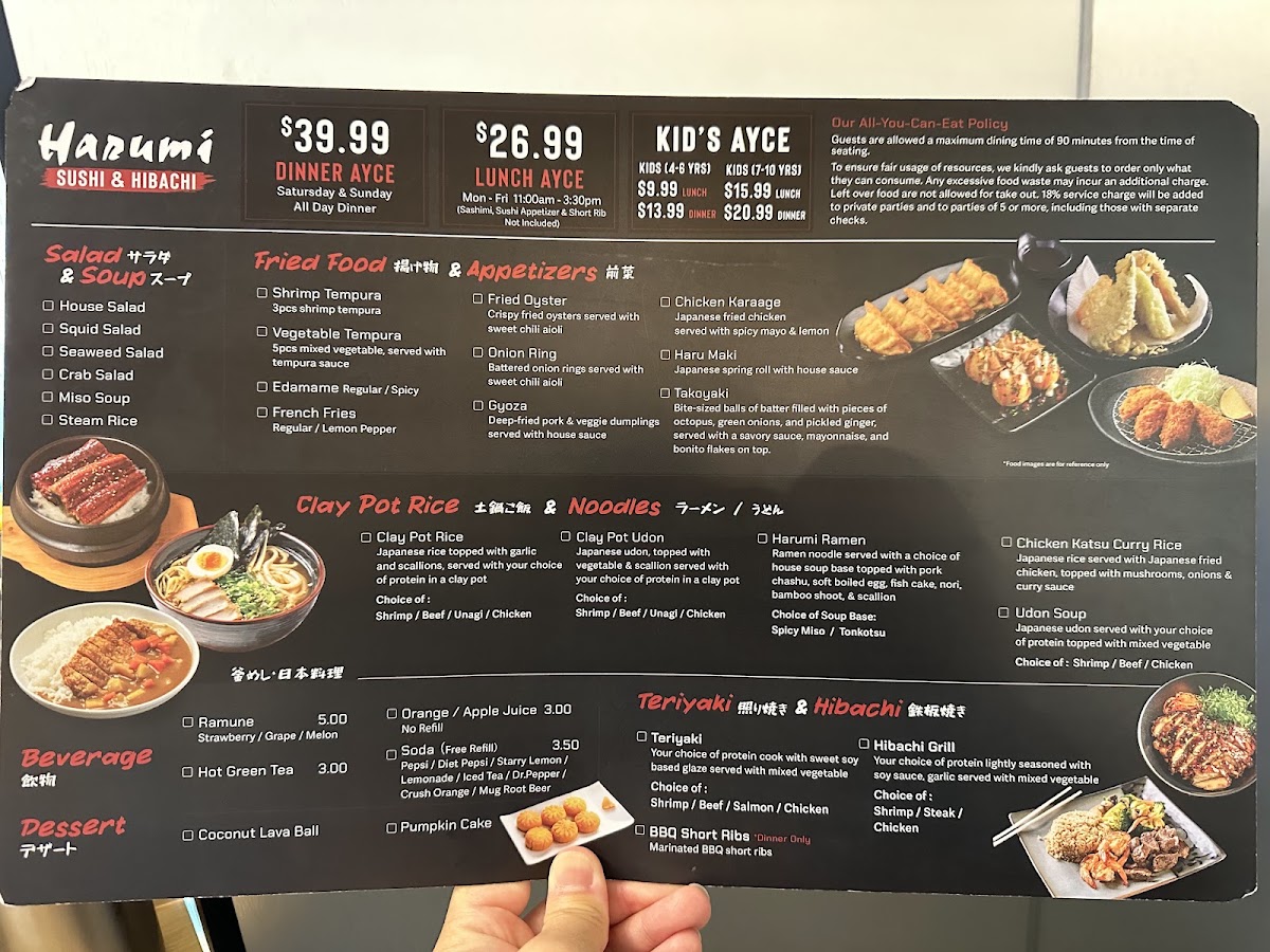 Harumi Sushi & Hibachi menu board