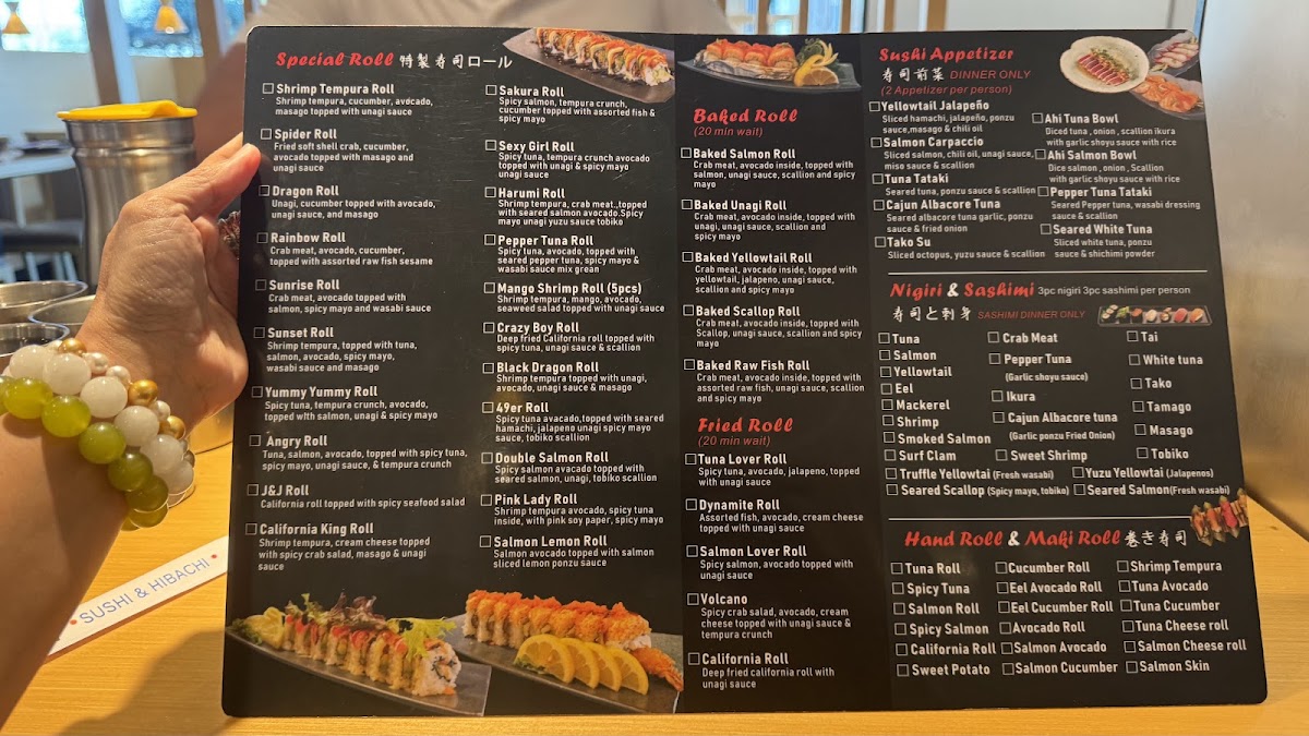 Harumi Sushi & Hibachi menu board