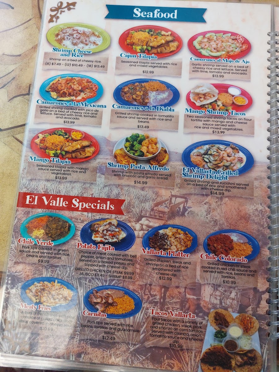 El Vallarta menu board