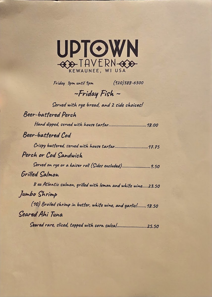 Uptown Tavern menu board