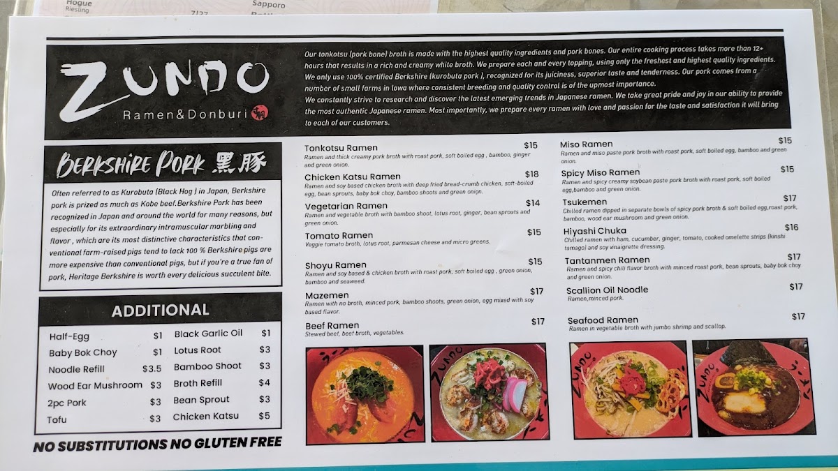 Zundo Ramen - Columbus menu board