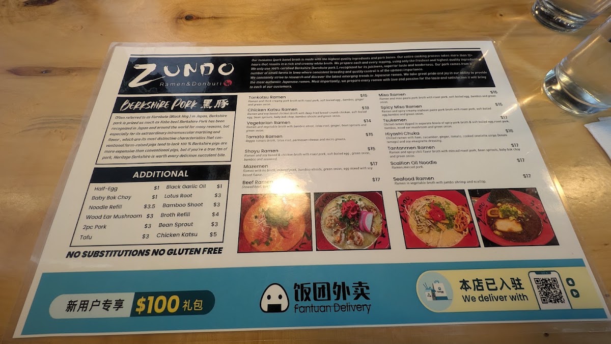 Zundo Ramen - Columbus menu board